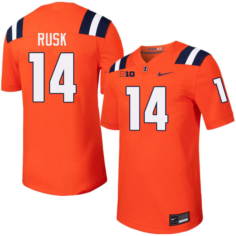 Men #14 Cole Rusk Illinois Fighting Illini College Football Jerseys Stitched-Orange